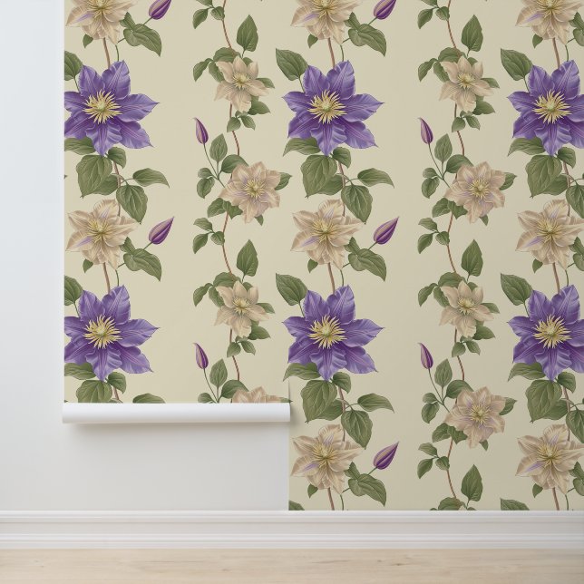 Liana plant pattern with purple Clematis blossom Wallpaper (Application)