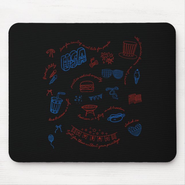 Liberal Fourth of July Doodle Secret Subtle Mouse Pad (Front)