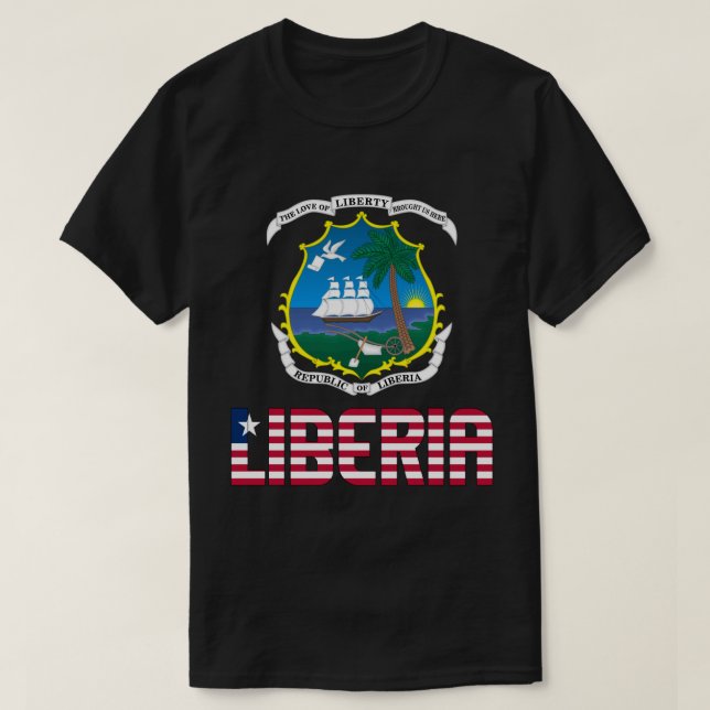 Liberia Flag and Coat Of Arms Patriotic T-Shirt (Design Front)
