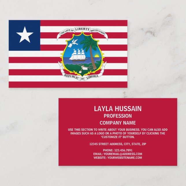 Liberian Flag & Coat of Arms, Flag of Liberia Business Card (Front/Back)