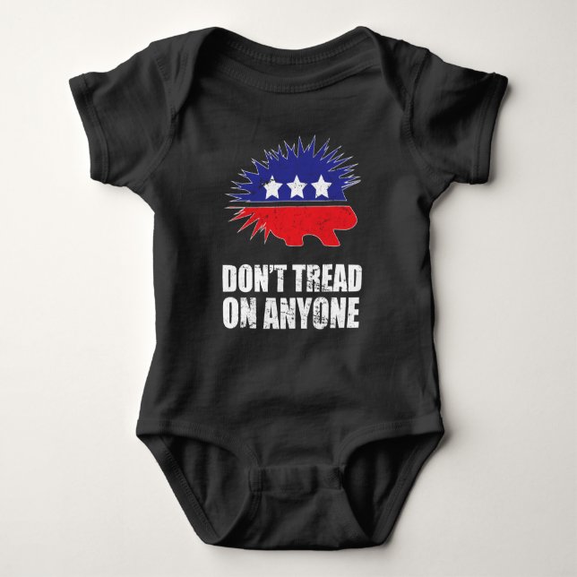 Libertarian Porcupine logo Don't Tread on Anyone Baby Bodysuit (Front)