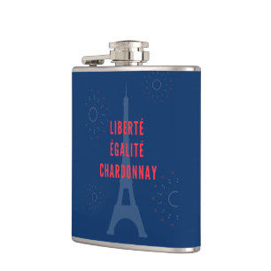 Liberté Égalité Chardonnay Funny Eiffel Tower Wine Hip Flask
