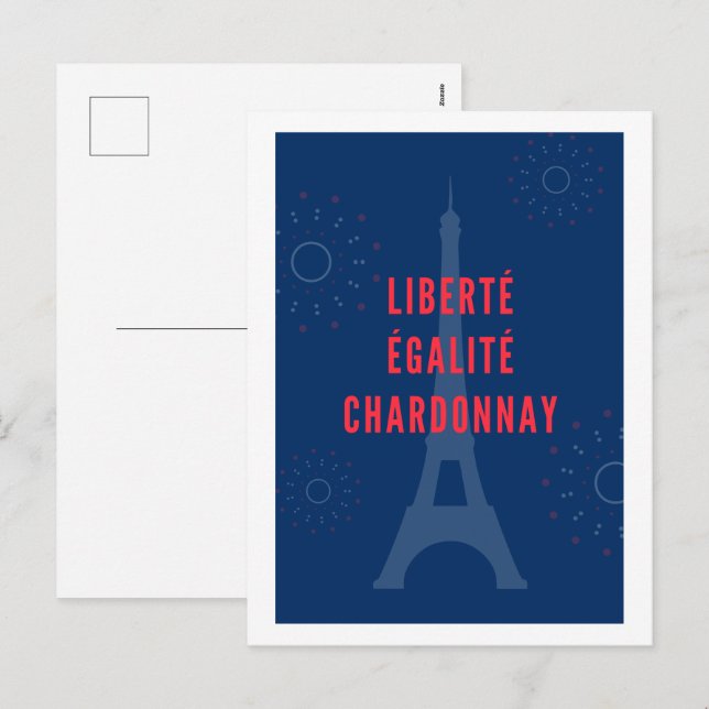 Liberté Égalité Chardonnay Funny Eiffel Tower Wine Holiday Postcard (Front/Back)