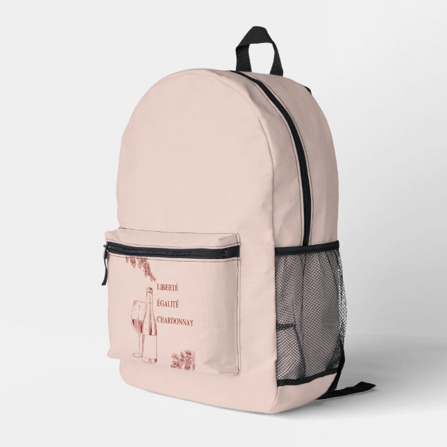 Liberté Égalité Chardonnay Funny Wine Illustration Printed Backpack (Back Corner Right)