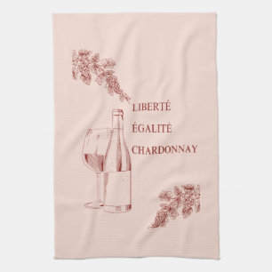 Liberté Égalité Chardonnay Funny Wine Illustration Tea Towel
