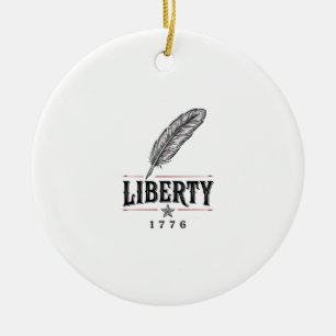 Liberty 1776 Patriotic Feather Vector Design_1 Ceramic Tree Decoration