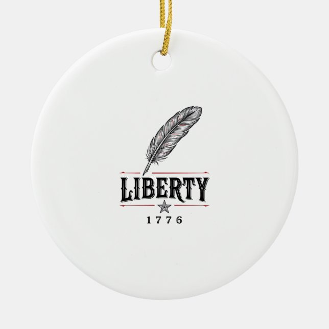 Liberty 1776 Patriotic Feather Vector Design_1 Ceramic Tree Decoration (Front)