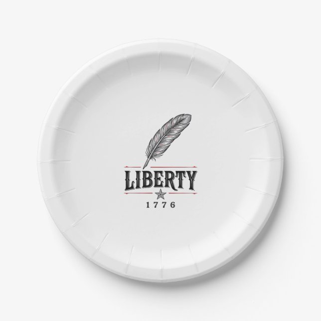 Liberty 1776 Patriotic Feather Vector Design_1 Paper Plate (Front)