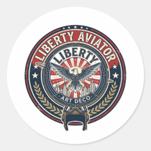 Liberty Aviator Patriotic Patriotic Aviation Vinta Classic Round Sticker