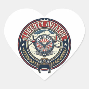 Liberty Aviator Patriotic Patriotic Aviation Vinta Heart Sticker