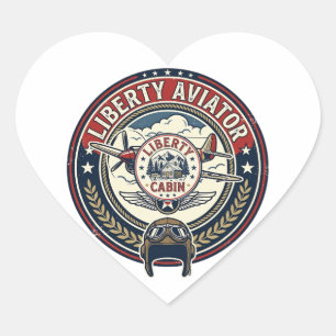 Liberty Aviator Patriotic Patriotic Aviation Vinta Heart Sticker