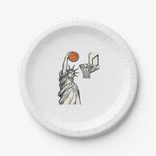 Liberty Basketball Dunk Vintage Engraving Design_1 Paper Plate
