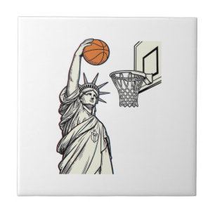 Liberty Basketball Dunk Vintage Engraving Design_1 Tile