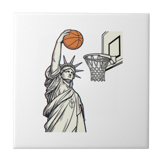 Liberty Basketball Dunk Vintage Engraving Design_1 Tile (Front)