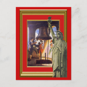 Liberty bell and statue postcard