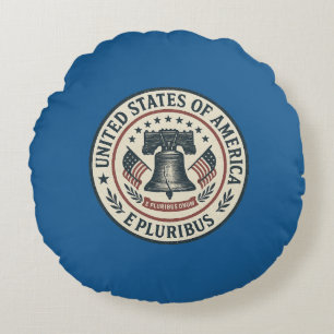 Liberty Bell Seal — Vintage “E Pluribus Unum” Round Cushion