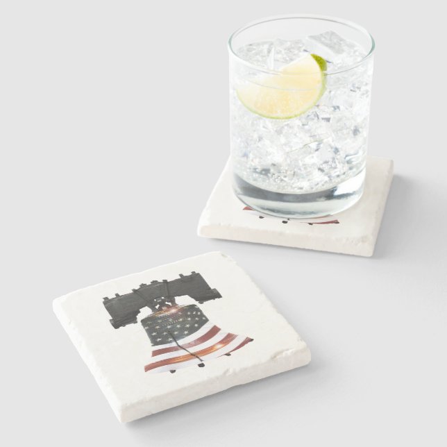 Liberty Bell with American Flag Stone Coaster (Side)