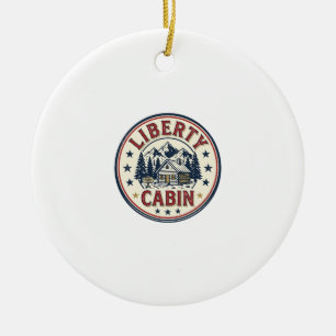 Liberty Cabin Patriotic Patriotic Mountain Cabin V Ceramic Tree Decoration