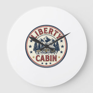 Liberty Cabin Patriotic Patriotic Mountain Cabin V Large Clock