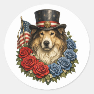 Liberty Collie Illustration Classic Round Sticker