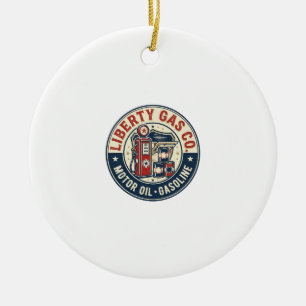 Liberty Gas Co Patriotic Patriotic Gas Station Mot Ceramic Tree Decoration