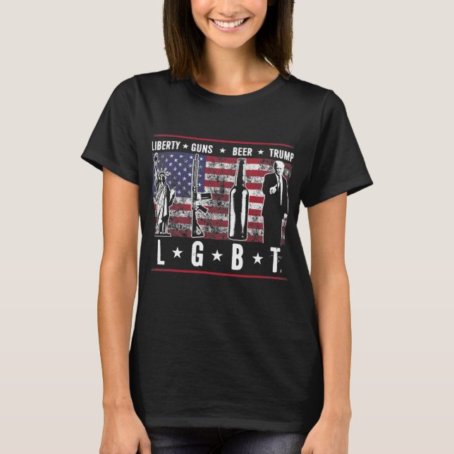 Liberty Guns Beer Trump Lgbt Parody T-Shirt (Front)