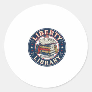 Liberty Library Patriotic Patriotic Library Readin Classic Round Sticker