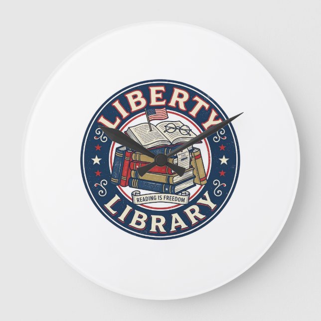 Liberty Library Patriotic Patriotic Library Readin Large Clock (Front)