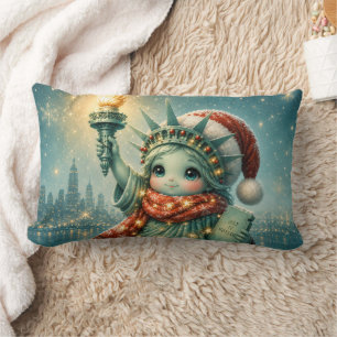 Liberty Lights Up Christmas Cute Winter Statue Lumbar Cushion