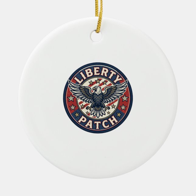 Liberty Patch Patriotic Patriotic Patch Embroidery Ceramic Tree Decoration (Front)
