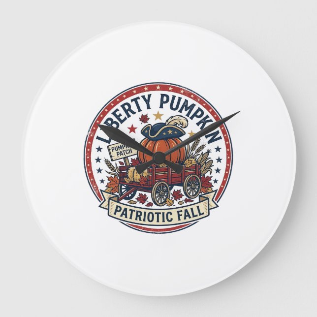 Liberty Pumpkin Patriotic Patriotic Pumpkin Fall A Large Clock (Front)