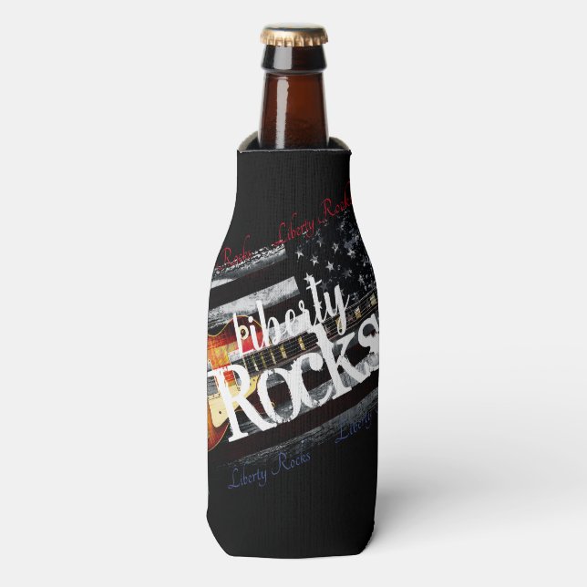 LIBERTY ROCKS Vintage American Flag Bottle Cooler (Bottle Front)
