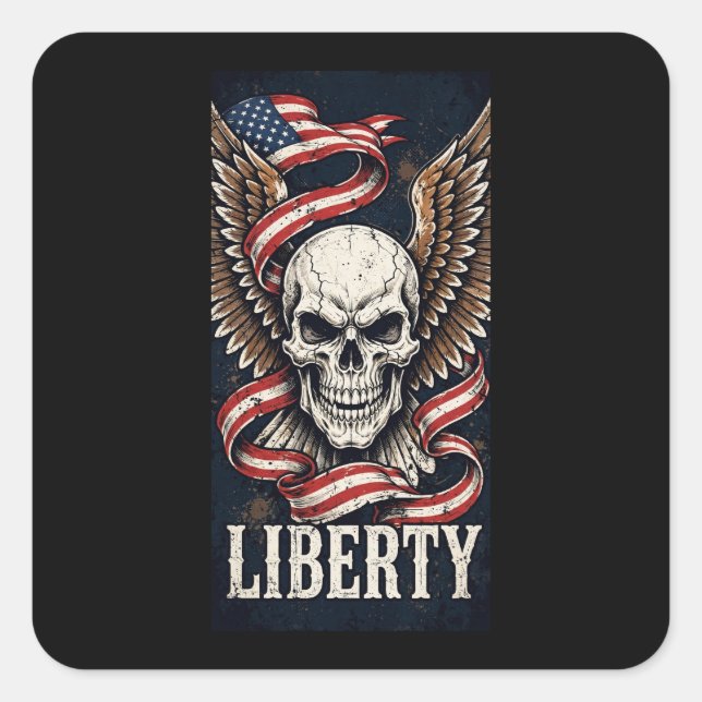 Liberty Skull Eagle Wings Flag Sticker (Front)