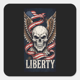 Liberty Skull Eagle Wings Flag Sticker