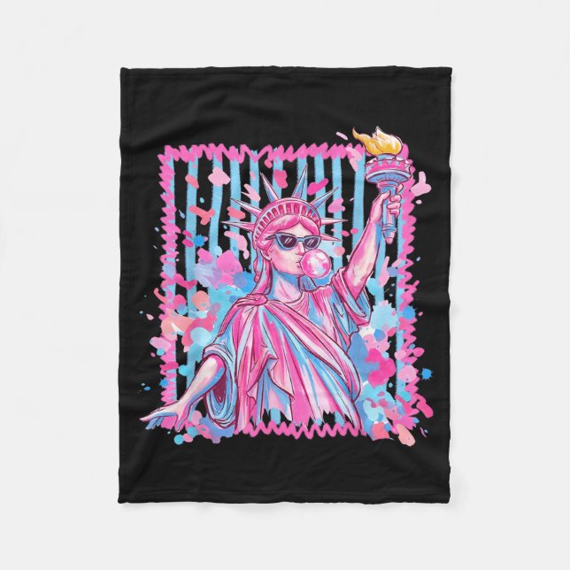 Liberty Statue Blowing Bubble Usa Independence Day Fleece Blanket (Front)