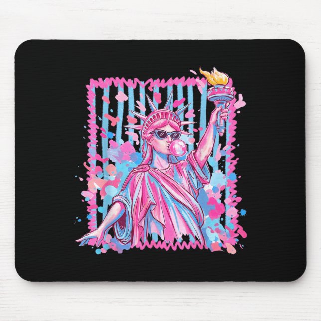 Liberty Statue Blowing Bubble Usa Independence Day Mouse Pad (Front)