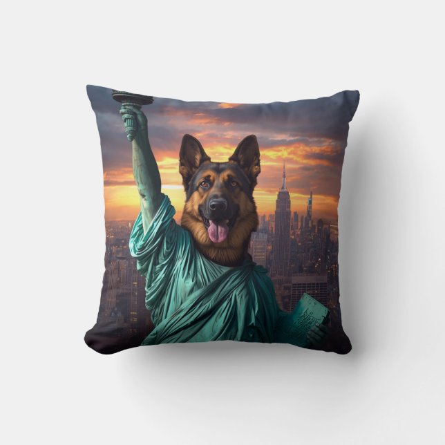 Liberty Statue–Inspired German Shepherd Art | Icon Cushion (Front)