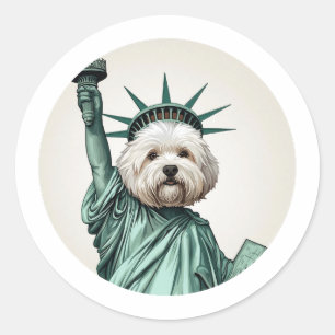 Liberty Statue–Inspired Maltese Art Classic Round Sticker