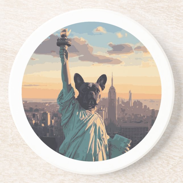 Liberty Statue–Inspired Pug Art | Iconic Freedom  Coaster (Front)