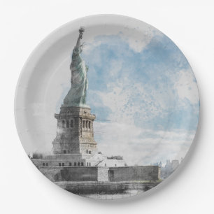 Liberty Statue Sketch Paper Plates – New York City