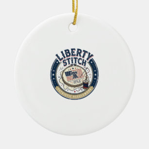 Liberty Stitch Patriotic Patriotic Embroidery Need Ceramic Tree Decoration