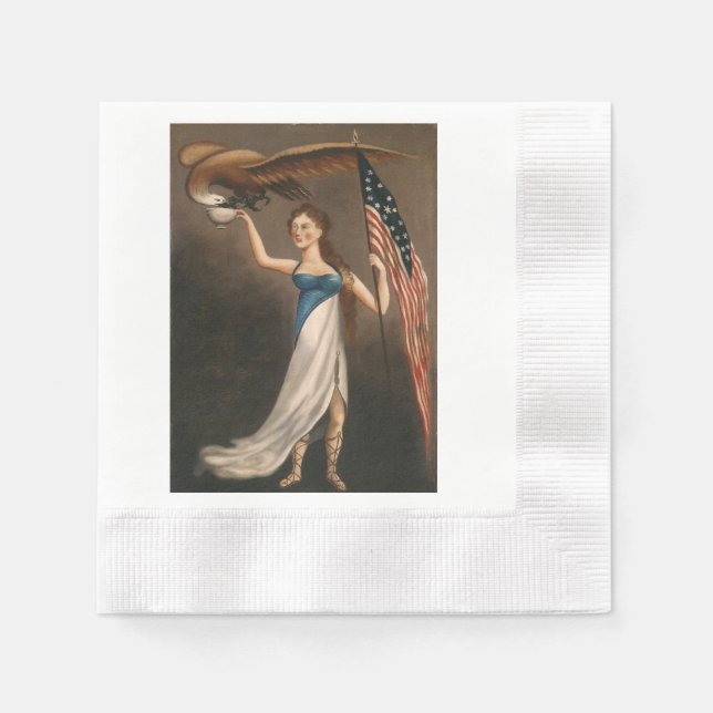 Liberty Woman Eagle American Flag USA Oil Painting Napkin (Front)