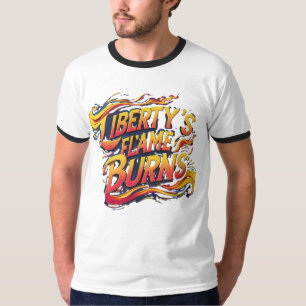 Liberty's Flame Burns - Vibrant Coloured Ringer T-Shirt