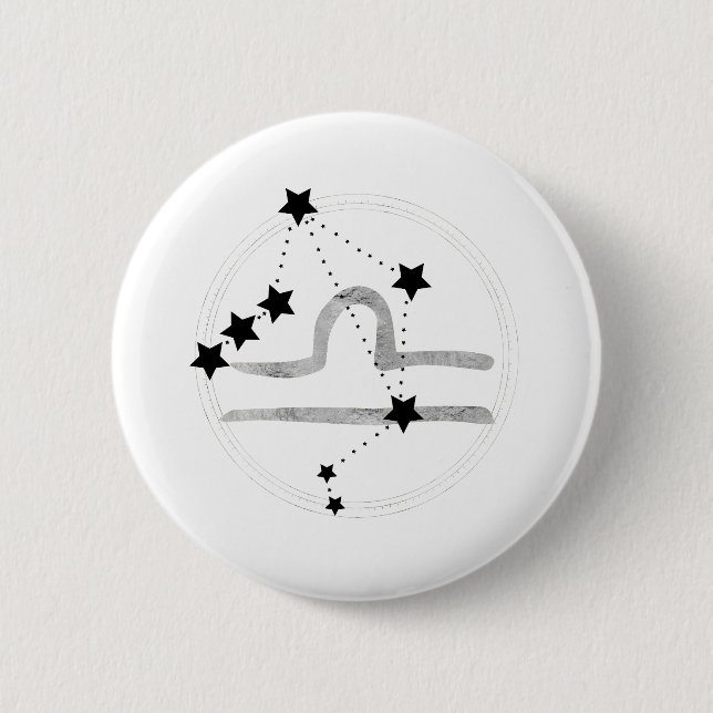 Libra black & silver zodiac constellation stars  6 cm round badge (Front)
