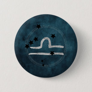 Libra black & silver zodiac constellation teal  6 cm round badge
