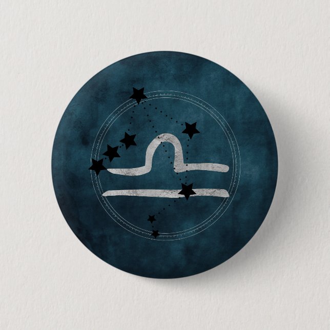Libra black & silver zodiac constellation teal  6 cm round badge (Front)