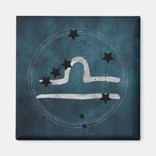 Libra black & silver zodiac constellation teal magnet