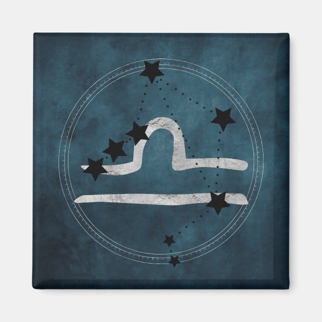 Libra black & silver zodiac constellation teal  magnet (Front)