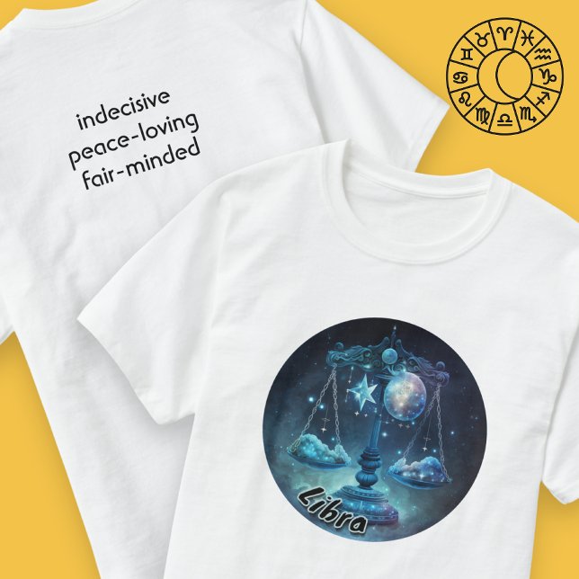 Libra Blue and Black Watercolor Zodiac T-Shirt (Creator Uploaded)