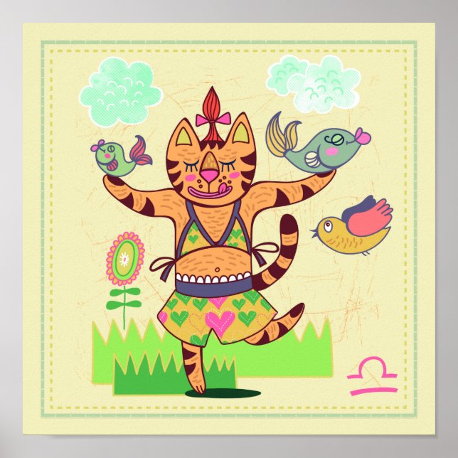 Libra Cat Zodiac Nursery Print (Front)